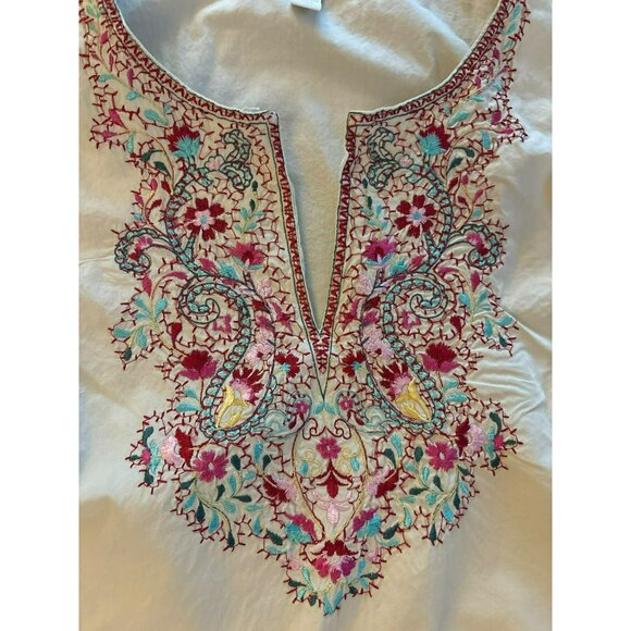 Charter Club Beige Cotton Embroidered Split Neck Top Size 14 - Picture 6 of 8